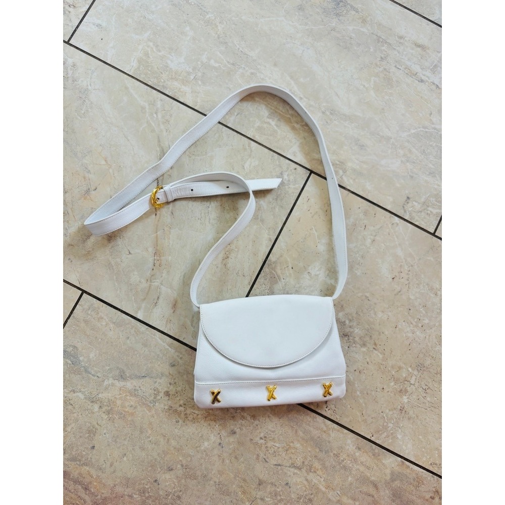 Paloma Picasso Vintage White Leather Crossbody Bag Gold X Hardware Made in Italy